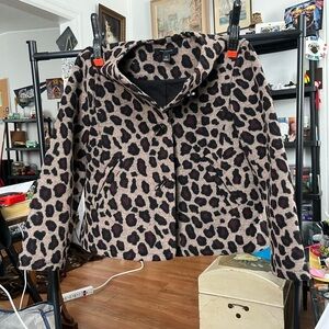 Anne Taylor, Leopard Print Hooded Jacket - Taupe & Black with Burgundy Accents